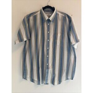 Botany 500 Shirt Vintage Button Down Short Sleeve Blue Striped Single Stitch XL